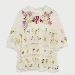 Zara Tiered Embroidered Floral Top